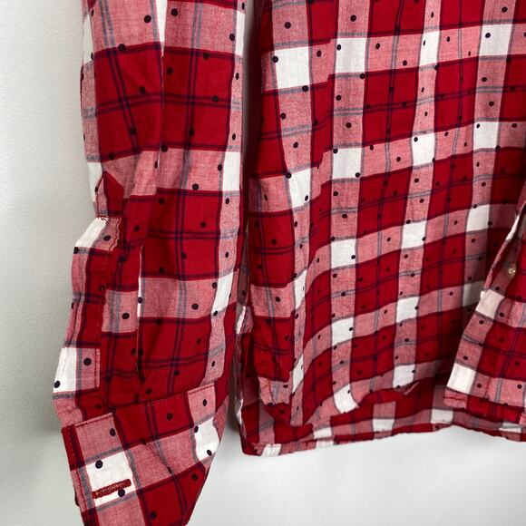 Old Navy Classic Fit Red White Blue Polka Dot Button Front Shirt Women's Size XS - Picture 3 of 7